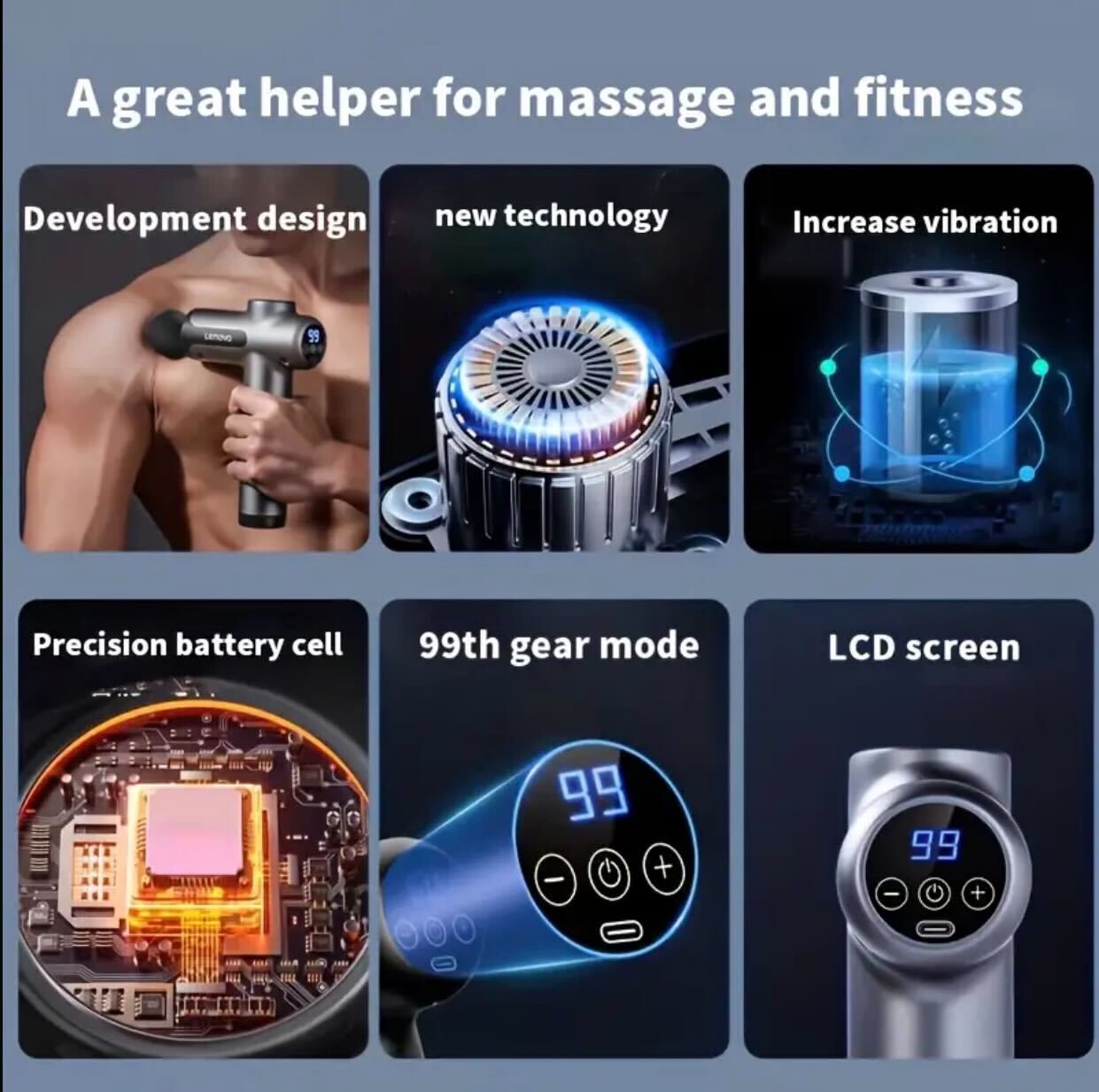 Lenovo Deep Relief Massage Gun – Quiet, Powerful & Portable Muscle Recovery Device