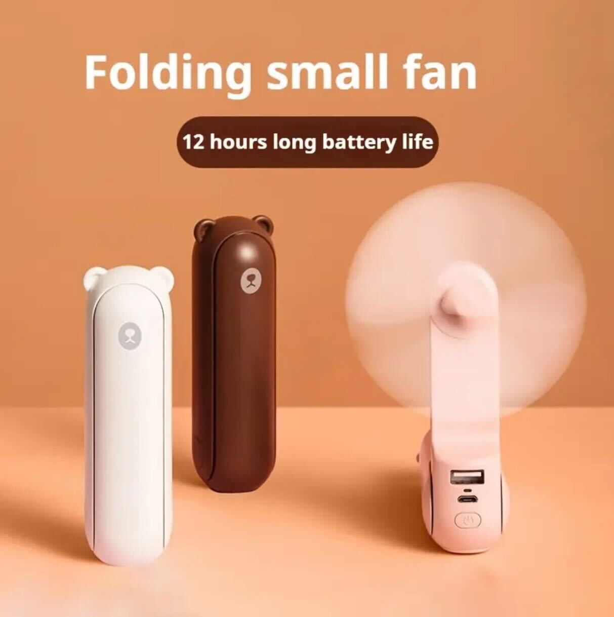 Bear Breeze Mini Fan – Portable Handheld Fan with LED Light & Power Bank Function
