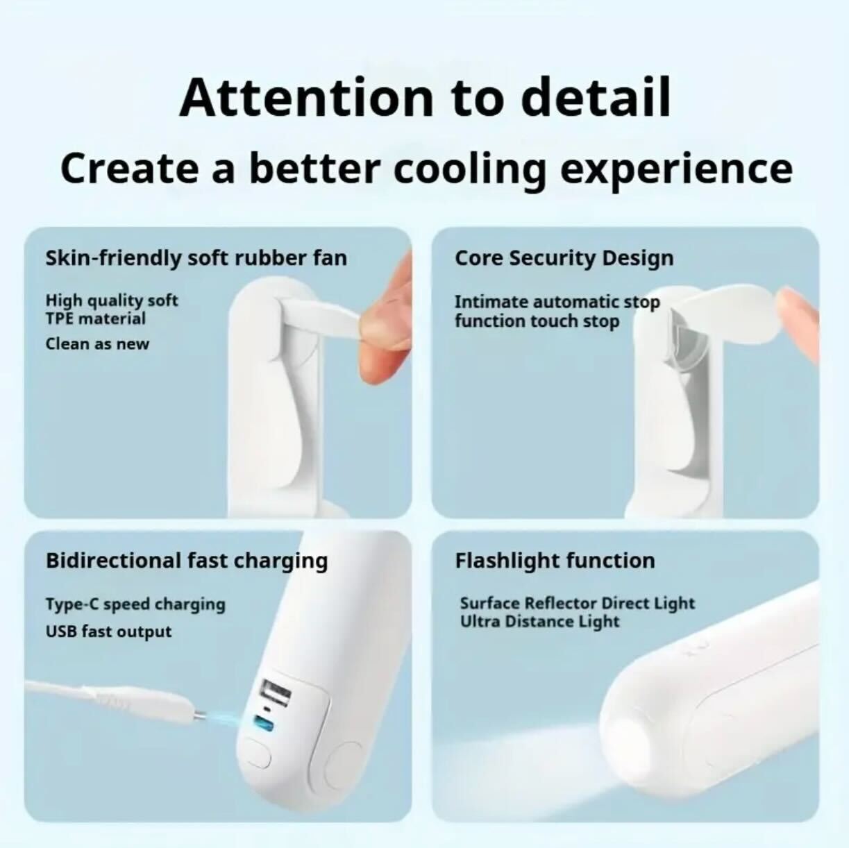 Bear Breeze Mini Fan – Portable Handheld Fan with LED Light & Power Bank Function