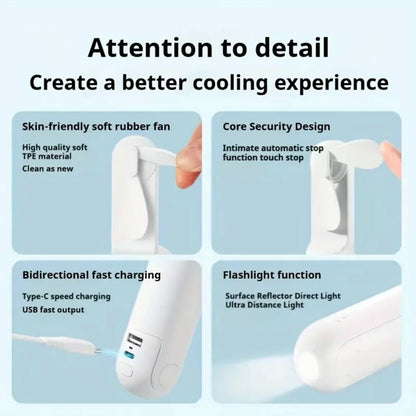 Bear Breeze Mini Fan – Portable Handheld Fan with LED Light & Power Bank Function