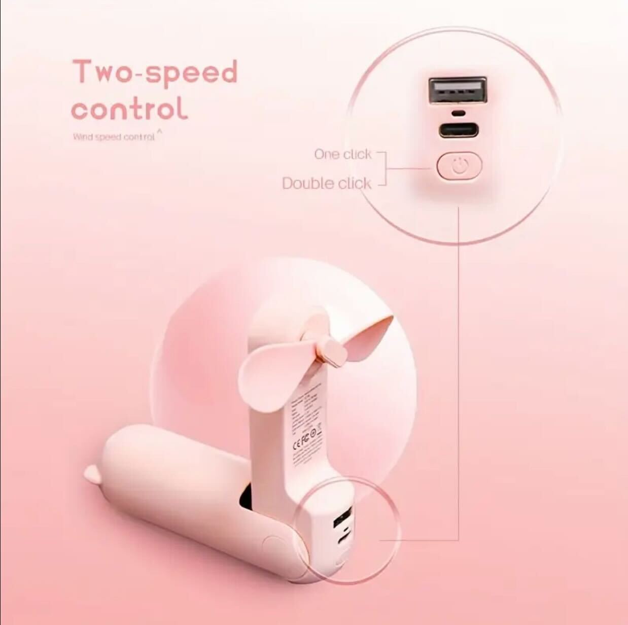 Bear Breeze Mini Fan – Portable Handheld Fan with LED Light & Power Bank Function