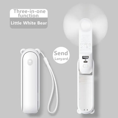 Bear Breeze Mini Fan – Portable Handheld Fan with LED Light & Power Bank Function