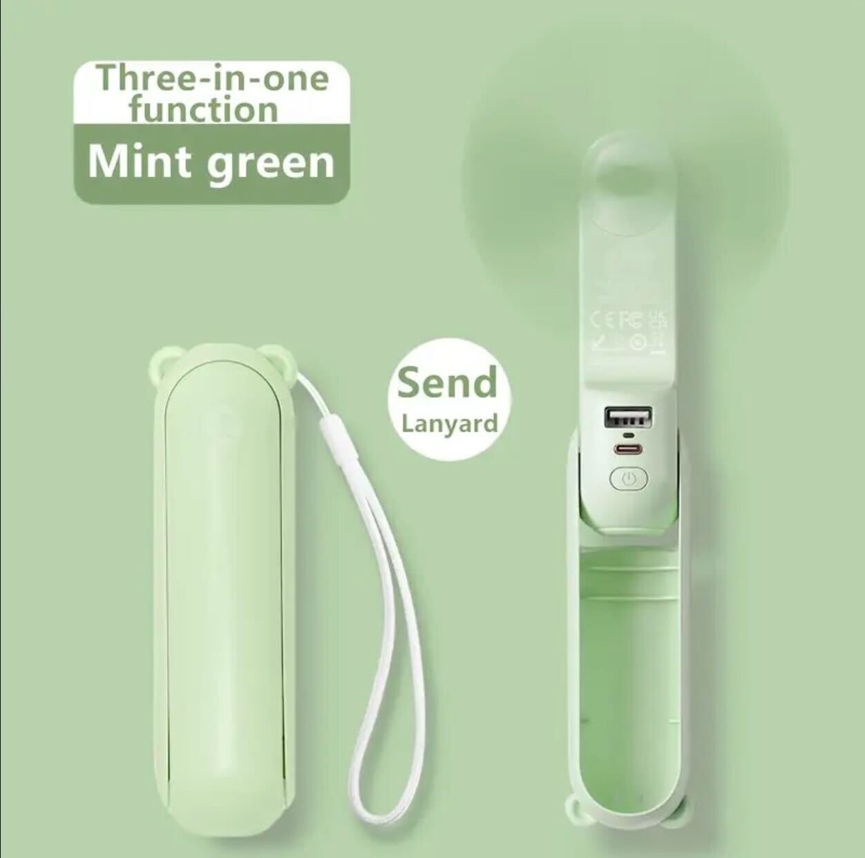 Bear Breeze Mini Fan – Portable Handheld Fan with LED Light & Power Bank Function