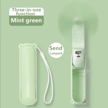 Bear Breeze Mini Fan – Portable Handheld Fan with LED Light & Power Bank Function
