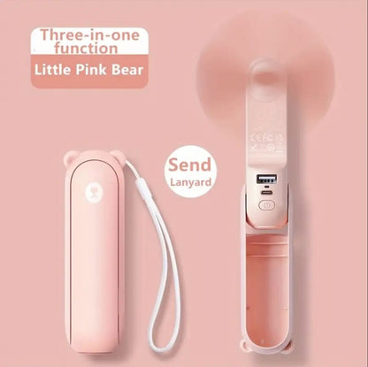 Bear Breeze Mini Fan – Portable Handheld Fan with LED Light & Power Bank Function