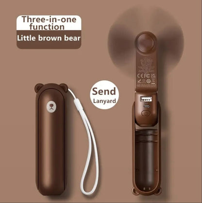Bear Breeze Mini Fan – Portable Handheld Fan with LED Light & Power Bank Function