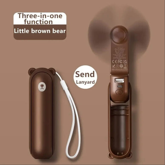 Bear Breeze Mini Fan – Portable Handheld Fan with LED Light & Power Bank Function